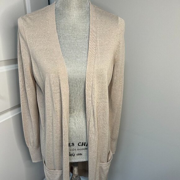 Halogen Beige Open Front Duster Cardigan EUC Size M - Picture 1 of 5